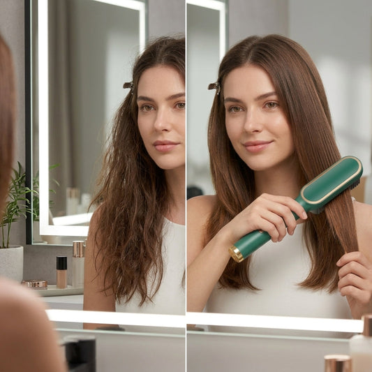 2-in-1 Ionic Hair Straightener Brush – Anti-Scalp Electric Heating Comb with Adjustable Temp Settings