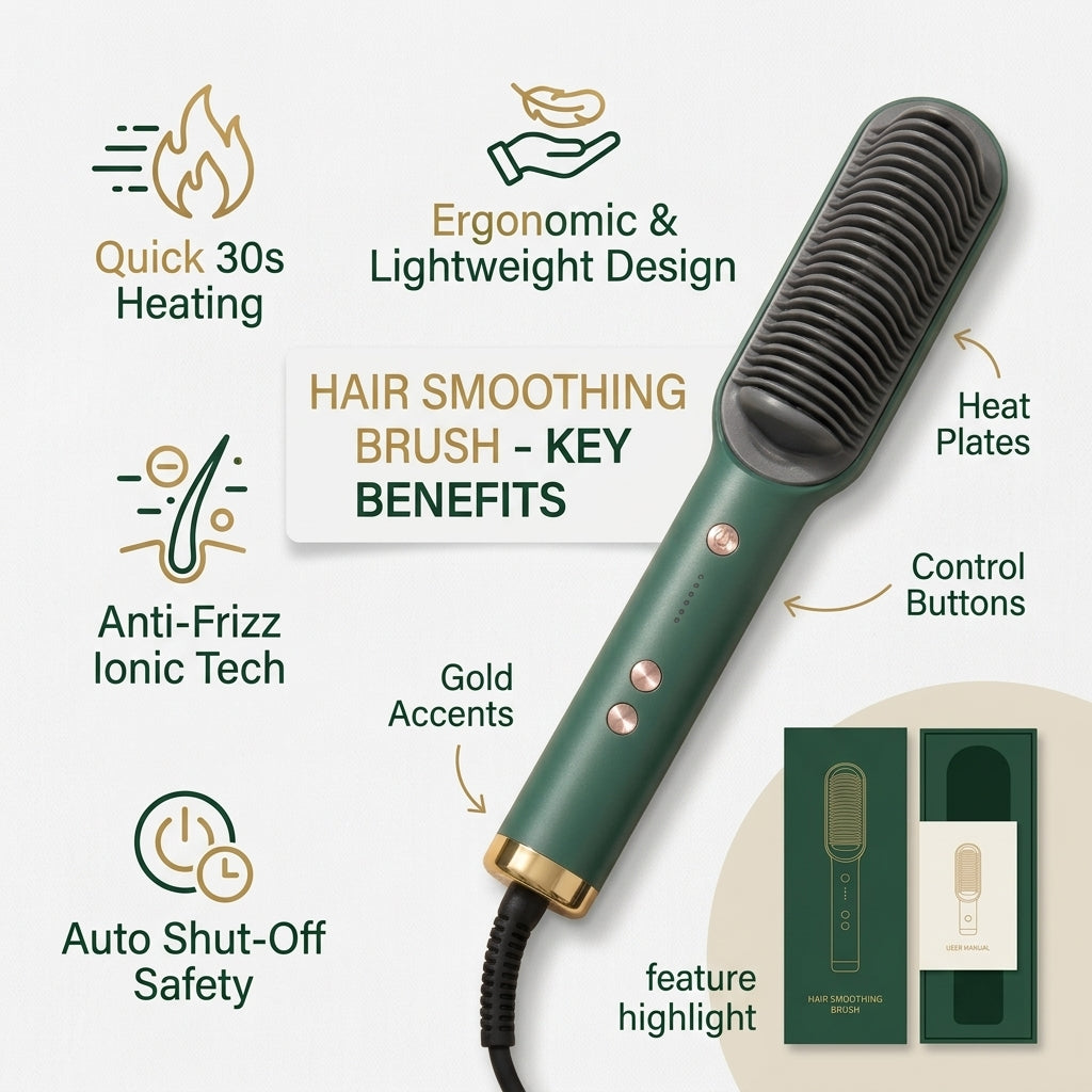 2-in-1 Ionic Hair Straightener Brush – Anti-Scalp Electric Heating Comb with Adjustable Temp Settings