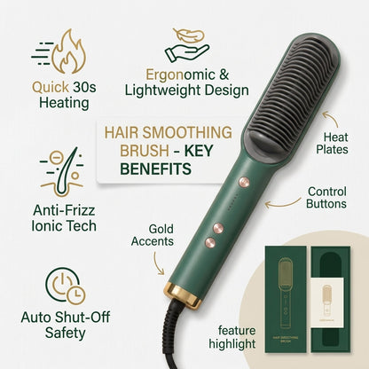 2-in-1 Ionic Hair Straightener Brush – Anti-Scalp Electric Heating Comb with Adjustable Temp Settings