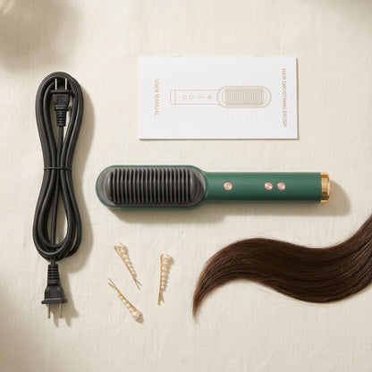 2-in-1 Ionic Hair Straightener Brush – Anti-Scalp Electric Heating Comb with Adjustable Temp Settings